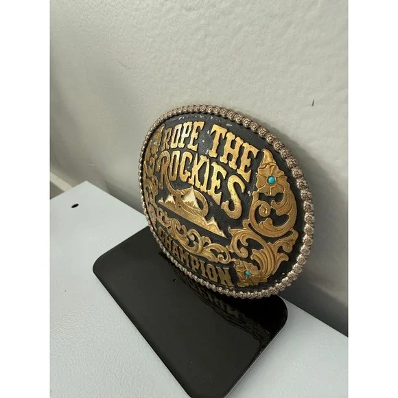 Red Bluff Buckles ROPE THE ROCKIES CHAMPION Western Belt Buckle Turquoise Gem